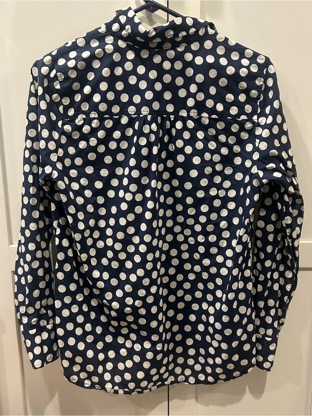 J Crew factory printed popover - navy polka dot cotton